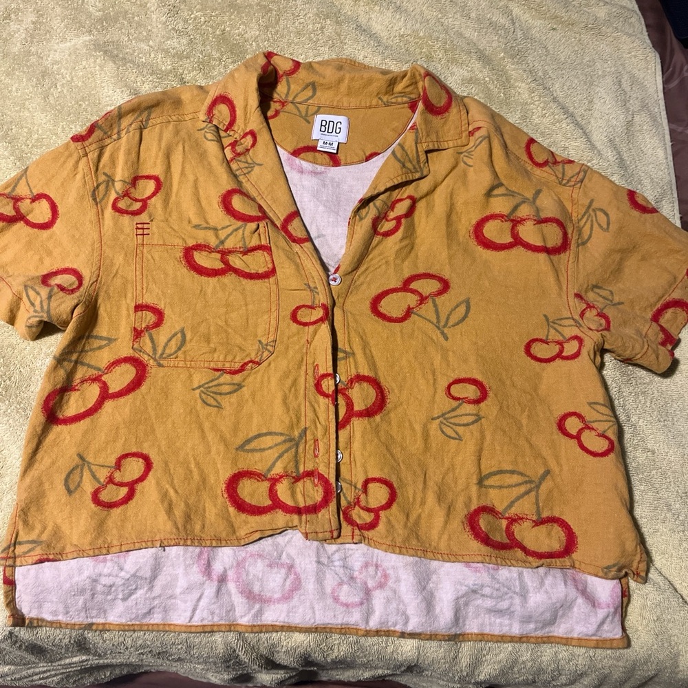 BDG Women's Orange Cherry Button Down Shirt